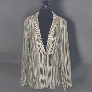 Sanctuary Linen Blend Gray Cream Striped Lightweight Blazer w Pockets M